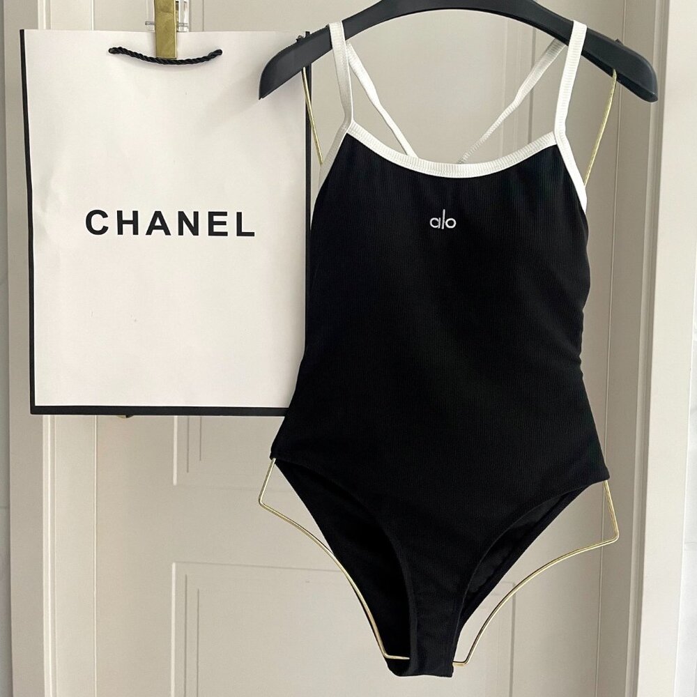 Women's ALO Yoga Black Halter One Piece Swimsuit Sz S